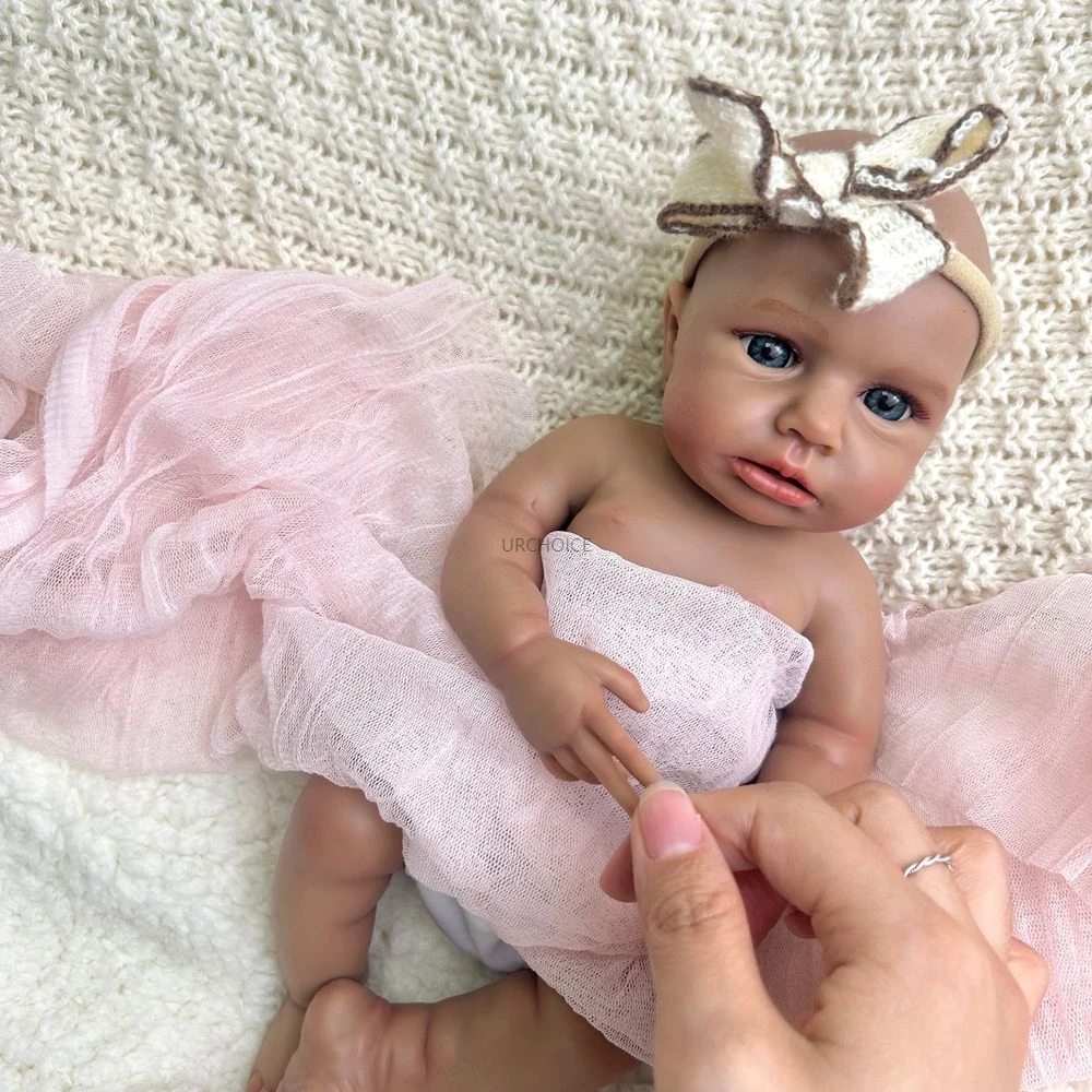 Mini 30CM bebê africano LouLou pele escura completa sólida macia de silicone renascido bebê menina pode abrir a boca boneca lavável presente de Natal
