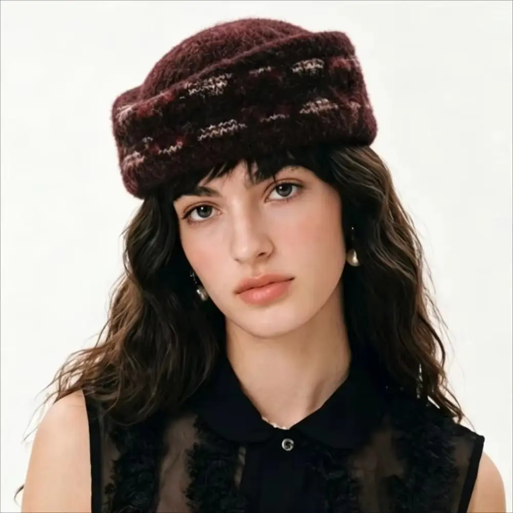 French Style Fair Isle Pattern Pillbox Hat Jacquard Fedoras Fedora Hat Solid Color Elegant Airline Stewardess Caps Banquet