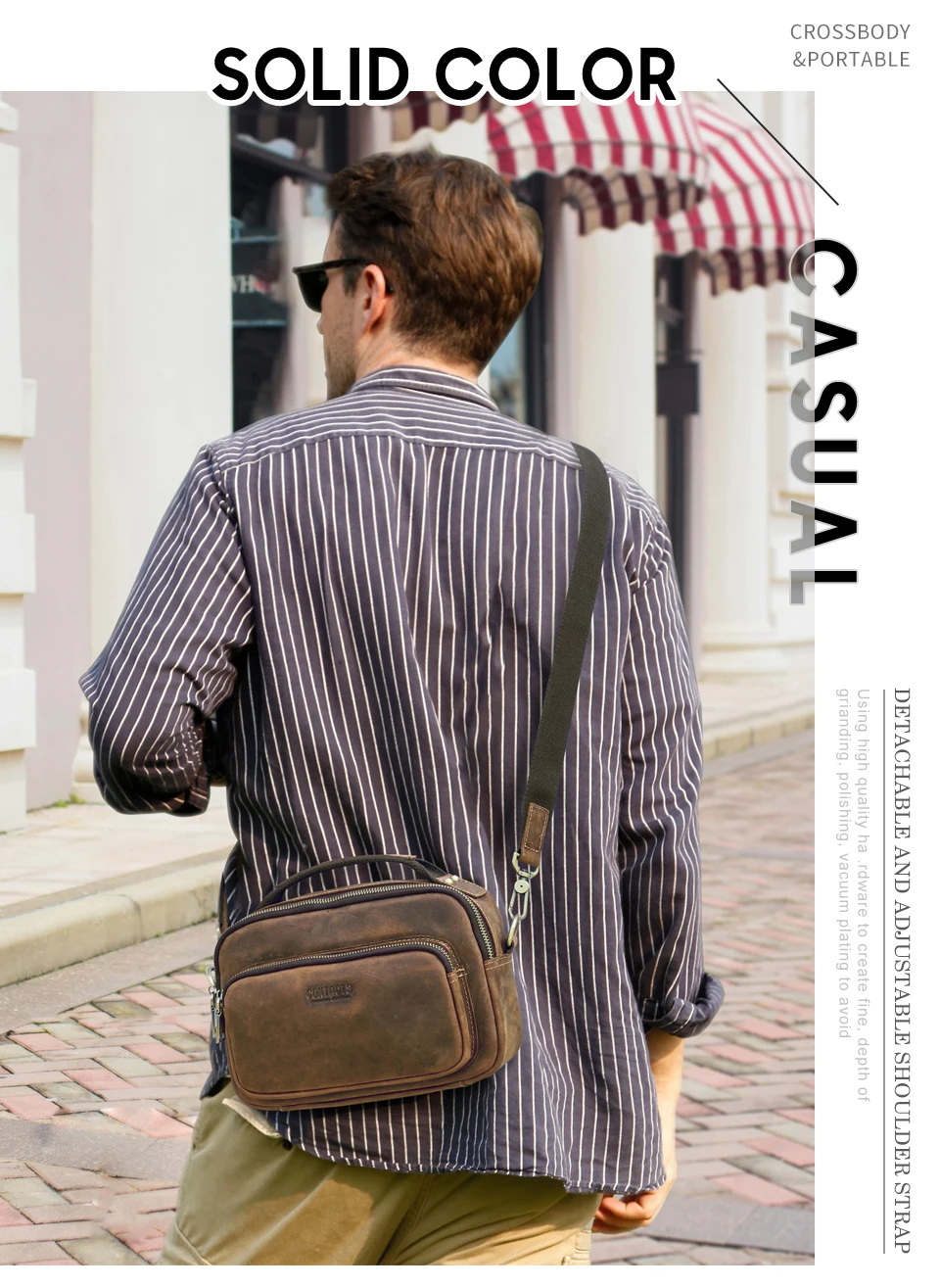 CONTACT'S Sling-Umhängetaschen aus echtem Leder für Herren, Vintage-Umhängetasche, Umhängetasche für Herren, Reisetasche für 8,3 Zoll iPad Mini – Detail 3
