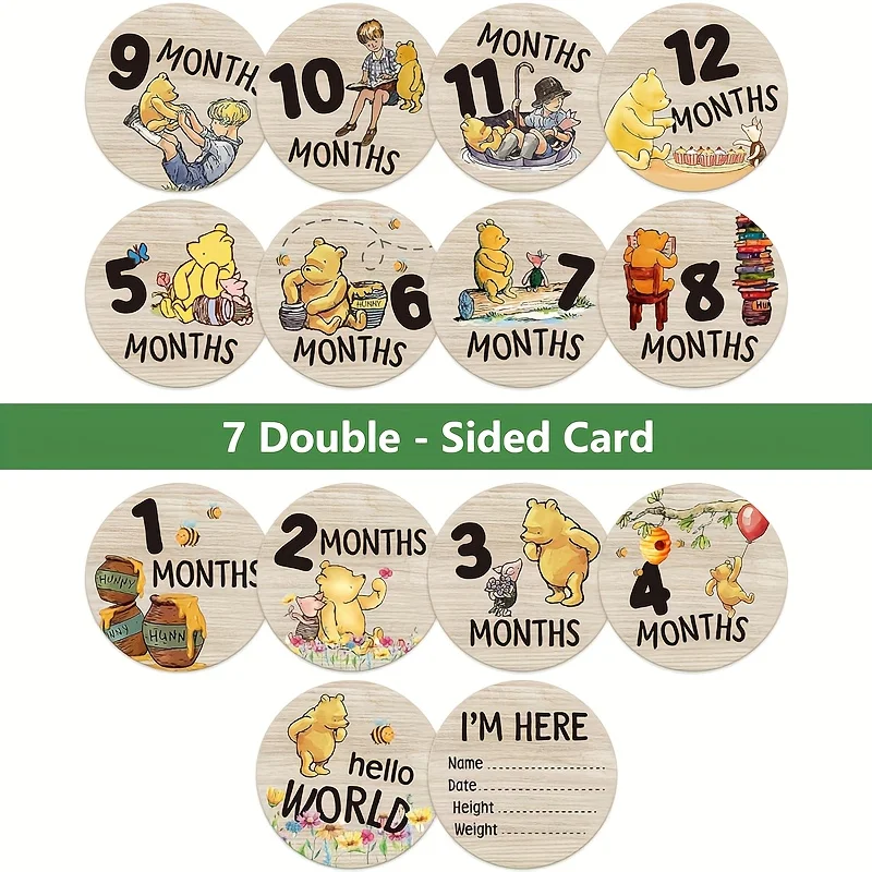7 Double-Sided Newborn Milestone Cards with Bear Print HELLO WORLD Capture 1-12 Months Infant Growth with Photo Gift for Parents image 6