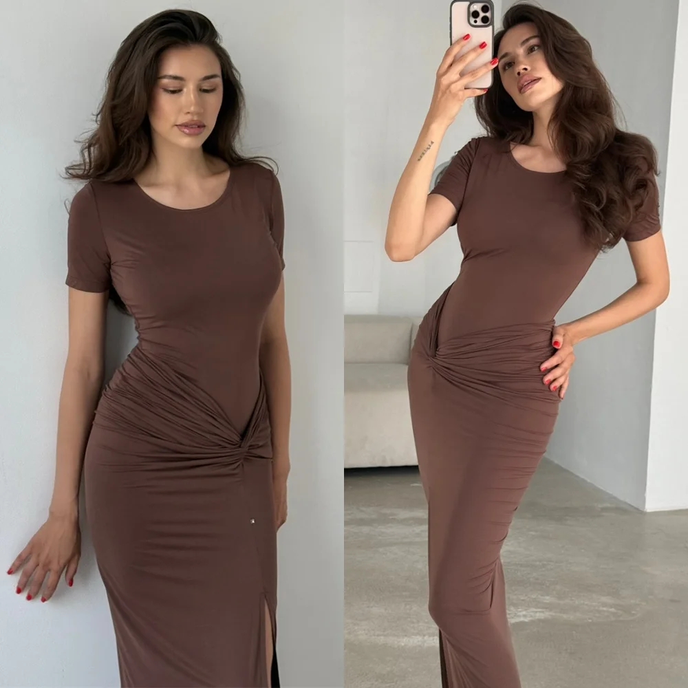 

Customized Temperament Jersey Evening Dress Formal O-Neck Short Sleeves Homecoming Dresses Classic Special Occasion Gowns