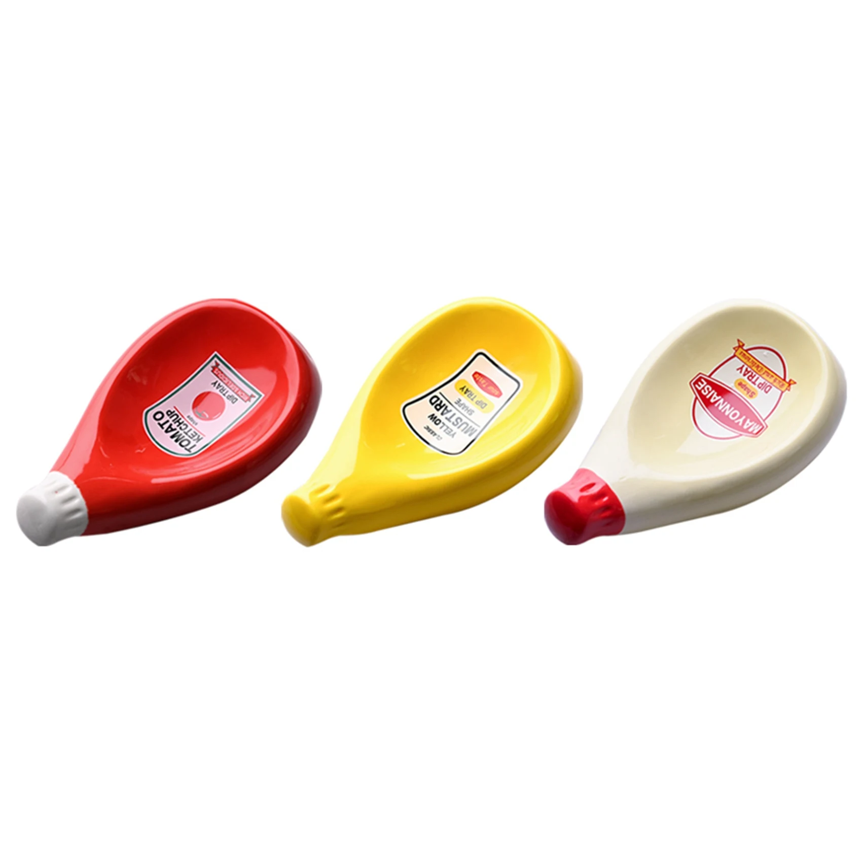 3 Pcs Ceramic Extruded Tomato Sauce Bottle Shape Dish Soy Sauce Plate Ketchup Mayonnaise Mustard Seasoning Dish - L