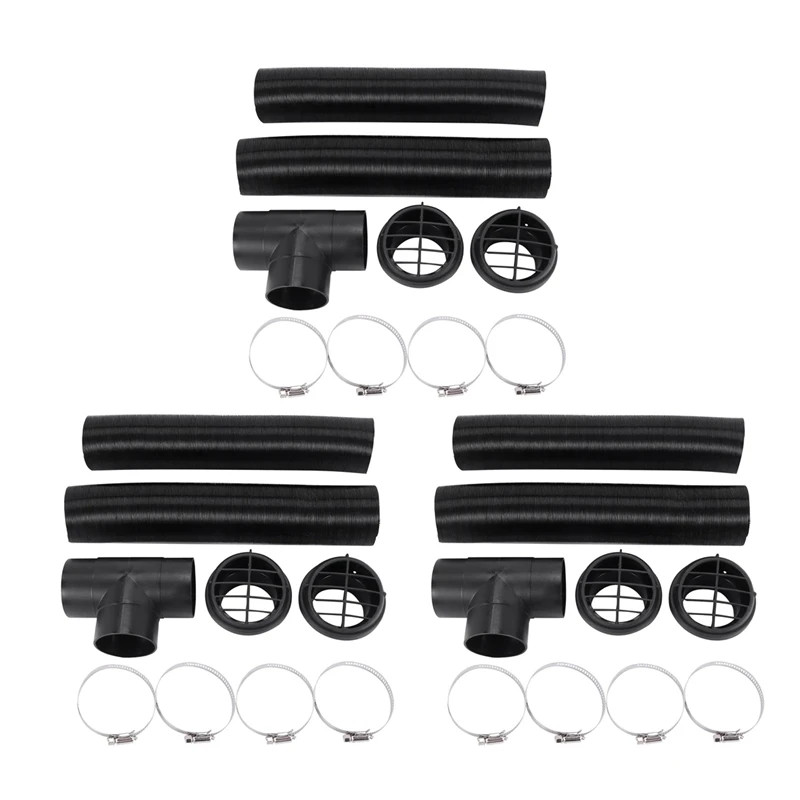 3 Set 60Mm Car Auto Heater Pipe Duct T Piece Warm Air Outlet Vent Hose Clips Set For Parking Heater Webasto Eberspacher