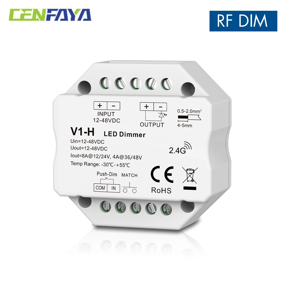 

CENFAYA Single Color MINI LED Dimmer 1CH*4A/8A DC12V 24V RF Controller With Push Dimming Wall Box Mounting 2.4G Wireless Remote