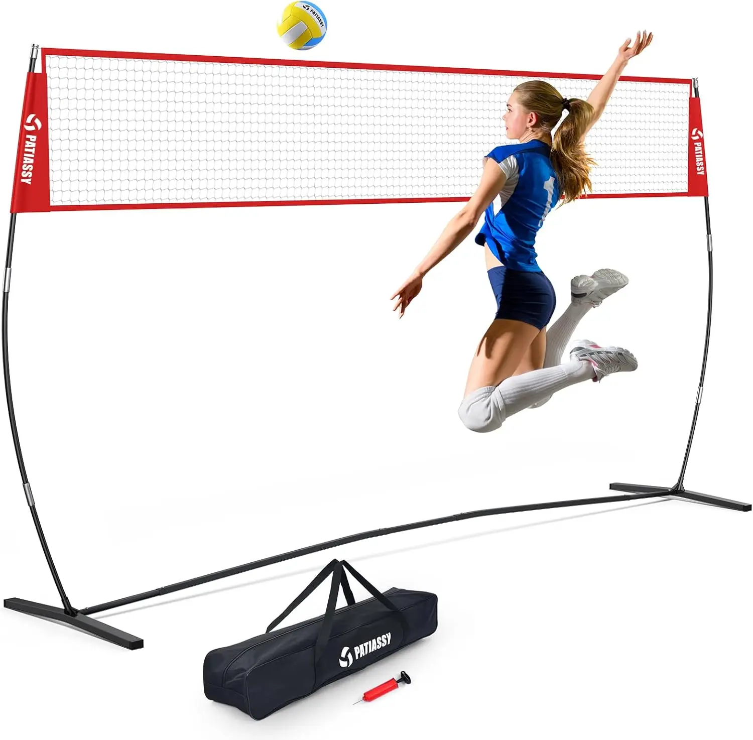 

Adjustable Height Volleyball Net with Ball Return System for Solo Training, Team Drills, and Backyard Play