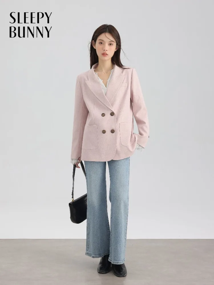 

Элегантный двубортный пиджак, женский шикарный весенний пиджак, индивидуальный крой, офисная повседневная верхняя одежда, классический пригородный стиль