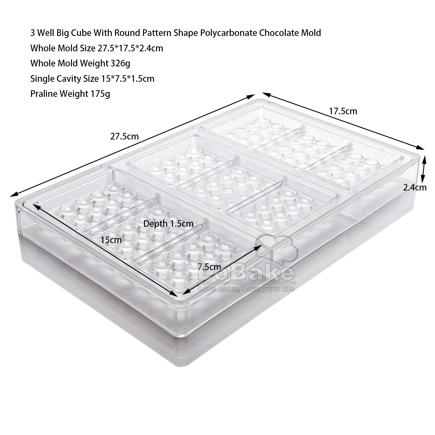 2 Designs 3 Wells Round Square Pattern Checks Rectangle Polycarbonate Chocolate Mold Candy Sugarcraft Making DIY Bakery Supplies