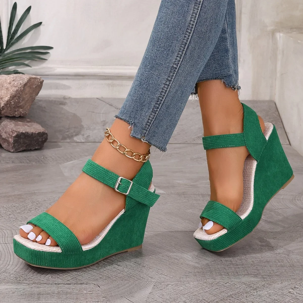 Platform Wedge Sandals Summer Women Comfortable and Elegant Fashion High-heeled Offer Pink Green