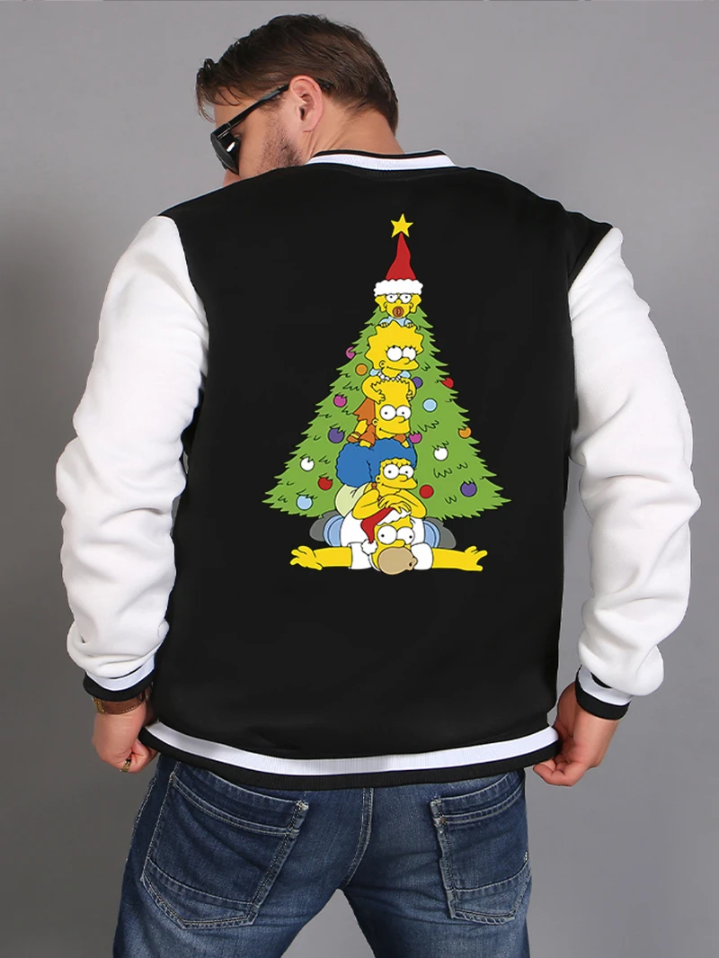 

Мужская бейсбольная куртка The Simpsons, мужская бейсбольная куртка с рождественской елкой и принтом для всей семьи, куртка