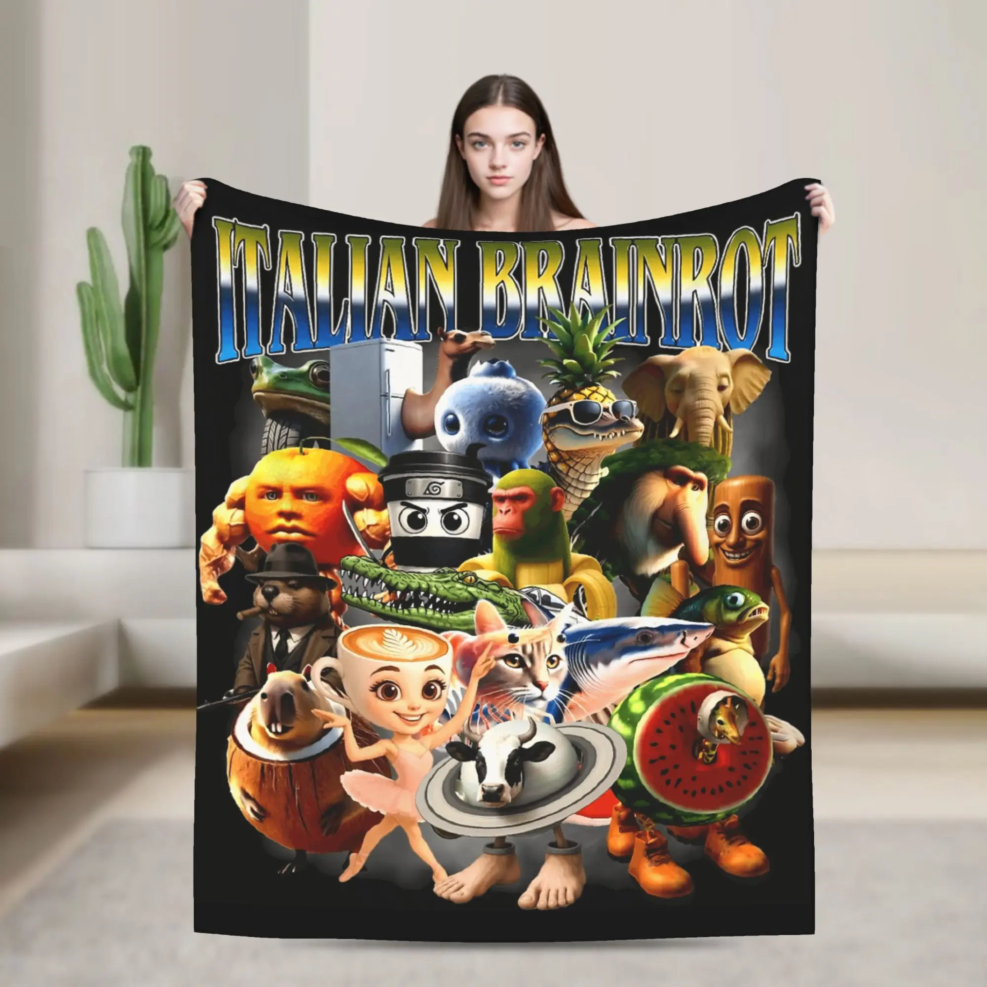 Italian Brainrot Italian Brainrot Funny Memes Blankets  Decorative Flannel Bedding Throws For Living Room Warm Soft  Bedspread