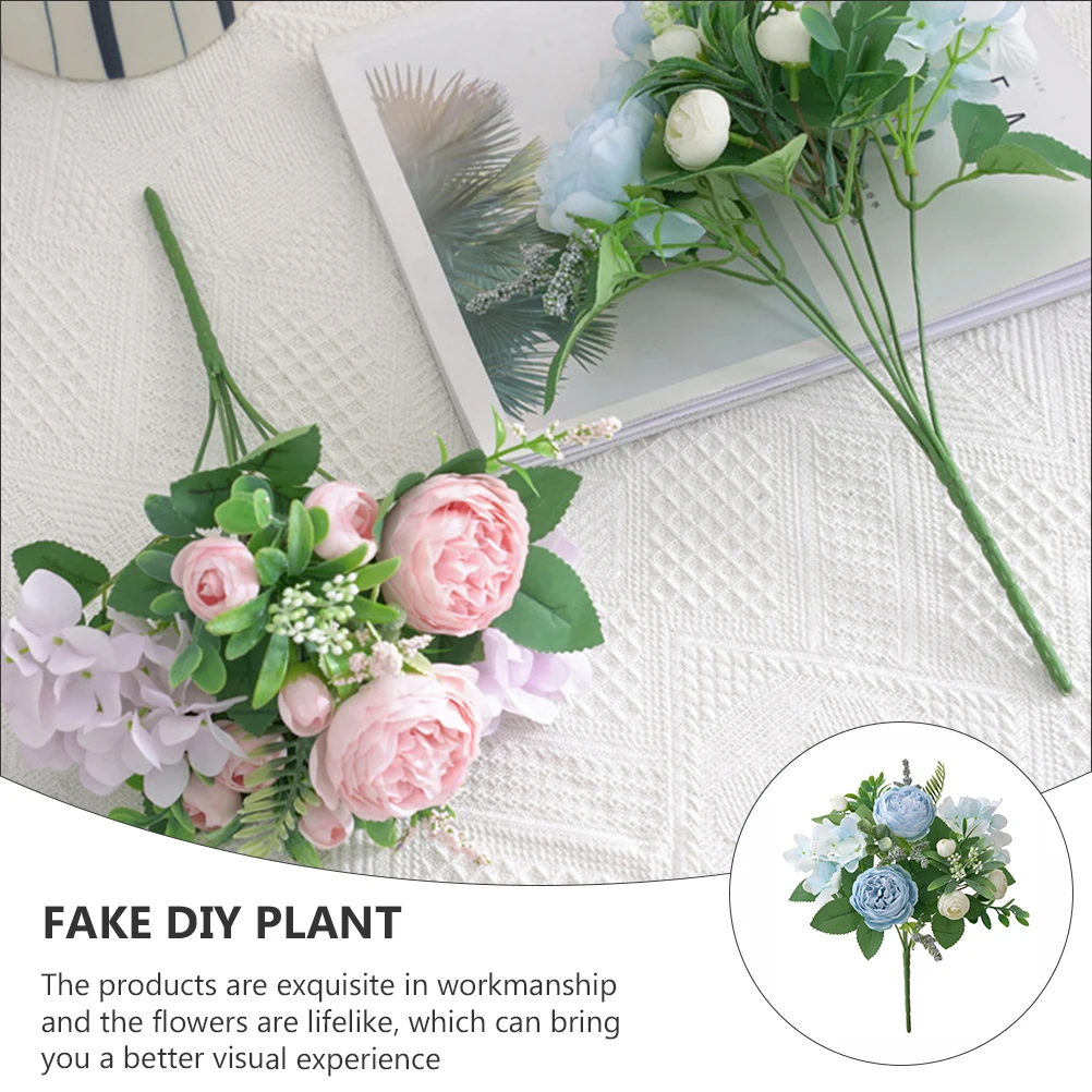 

Artificial Peony Bouquet Flowers Decoration Silk Bridal Bouquets Bride Roses and Bridesmaids of Sky-blue Fake Plant