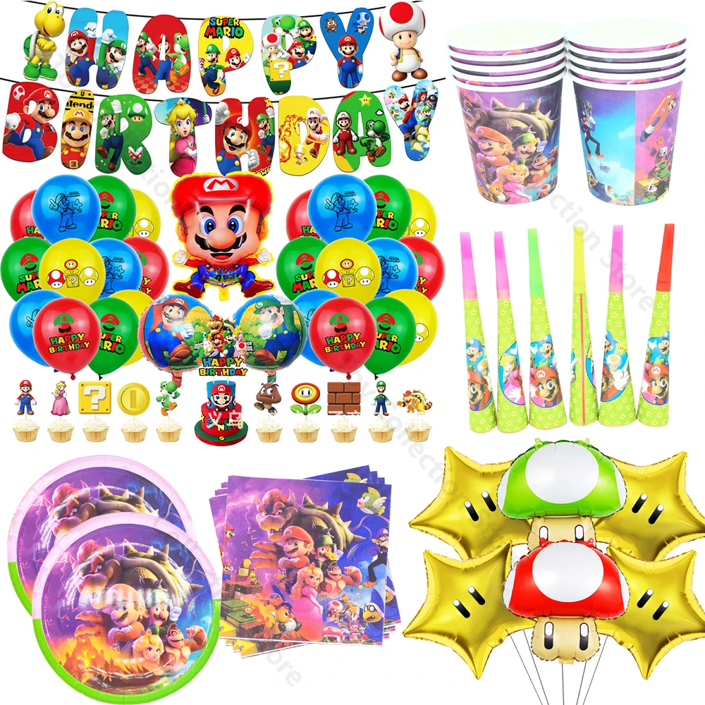 Cartoon Purple Super Mario Bros Lugi Paper Tableware Girl Birthday Party Supplies DIY Festivel Toy Party Accessories Decor Ball