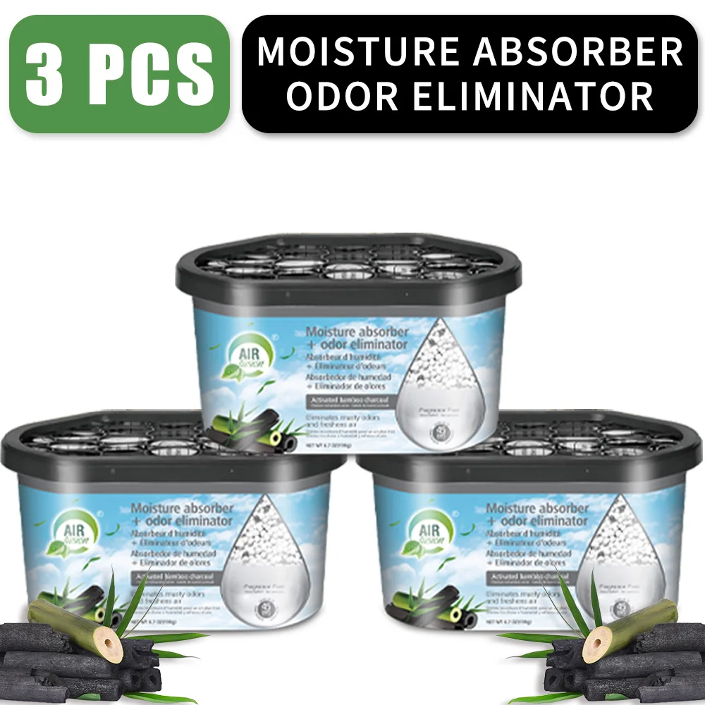 3-حزمة من صناديق امتصاص الرطوبة القوية ومزيل الرائحة - للخزائن والحمامات والمركبات الترفيهية. مصائد مزيل الرطوبة القابلة لإعادة الاستخدام، تمنع الرطوبة