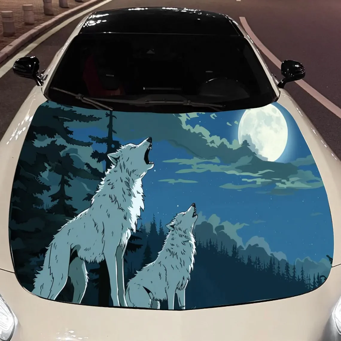 

White Wolves Howl Car Hood Sticker PVC Self Waterproof Stick Striking Auto Exterior Accessories Decor Protect Gift for Car Lover