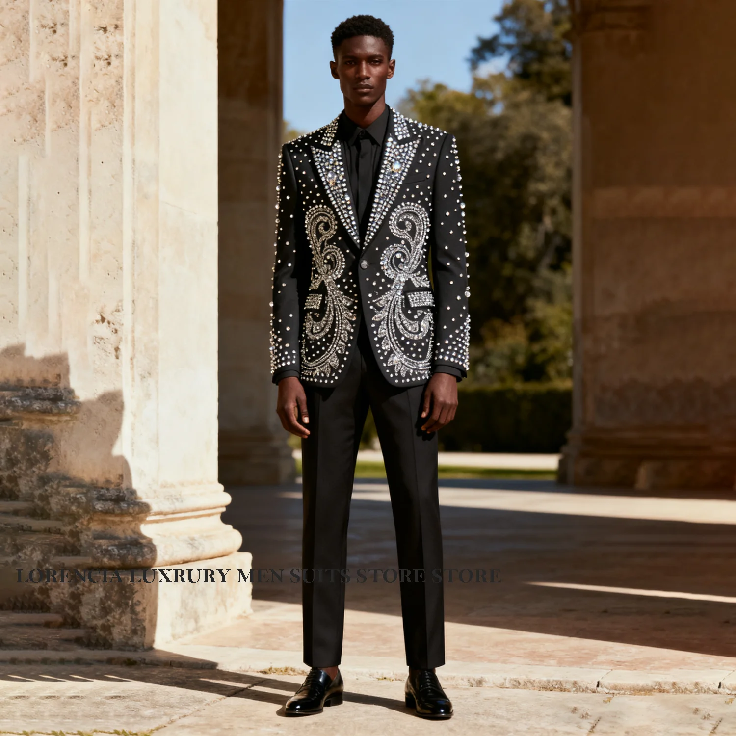 

Customized Luxurious Exquisite Lapel Men 2 Pieces Suit Slim Fit Groom Sports Tuxedos Wedding Tailcoat Diamond Jewelry Ropa homre