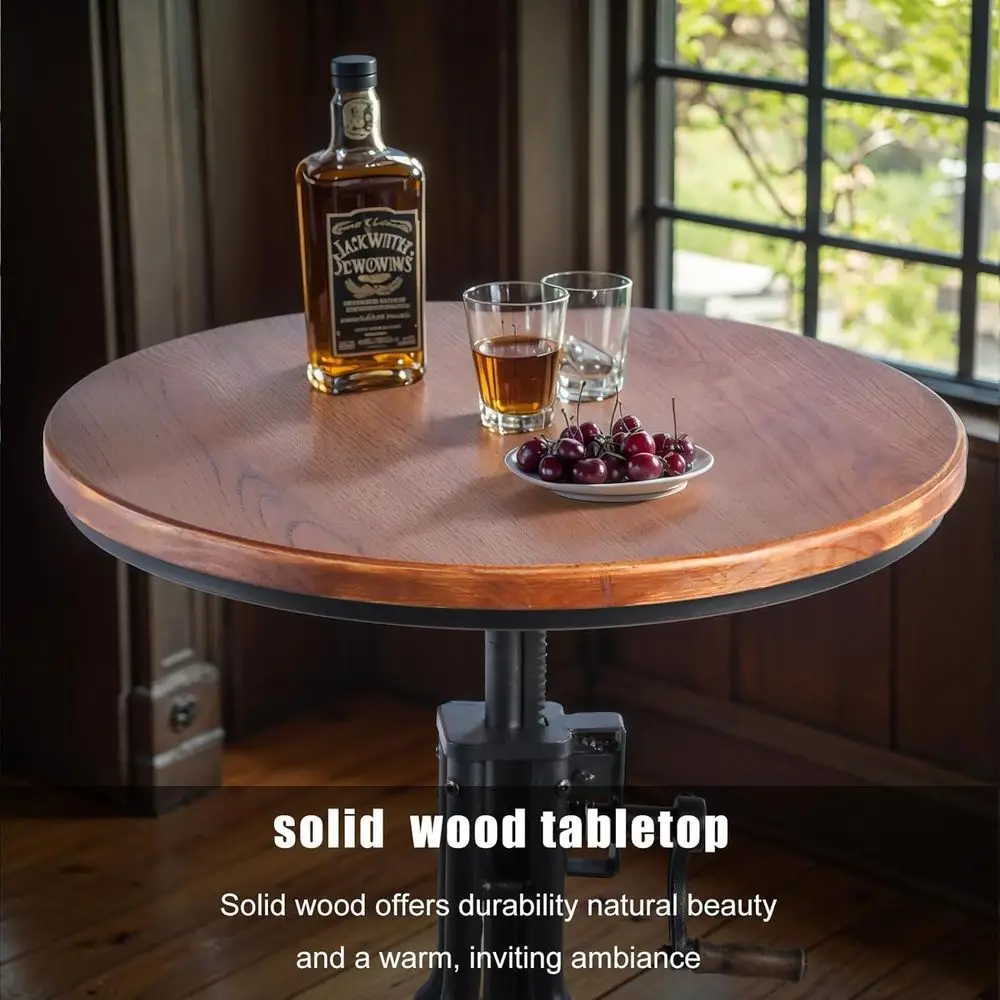 Adjustable Height Industrial Style 3-Piece Dining Set with Vintage Wood and Metal Stools