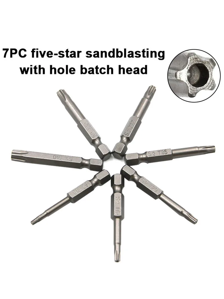 7PC S2 Zeshoekige handgreep Magnetische schroevendraaierbitset Holle geperforeerde vijfsterren elektrisch gereedschap accessoire T10-T40 - afbeelding 2