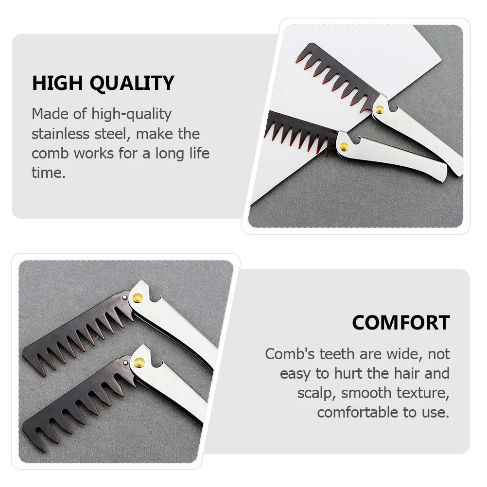 

2pcs Folding Comb for Men Stainless Steel Oil Hair Beard Styling Tool Compact Lightweight Wide Teeth Grooming Hair Beard Comb