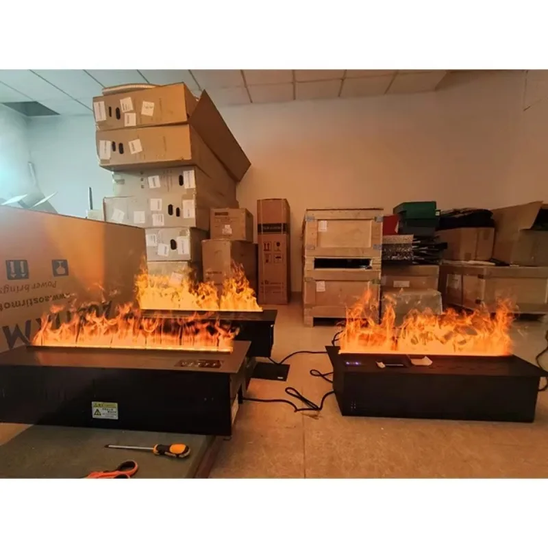 Chimenea eléctrica personalizada de 28 pulgadas, 70cm, inserto de pared empotrado, LED, vapor, instalación interior de acero inoxidable