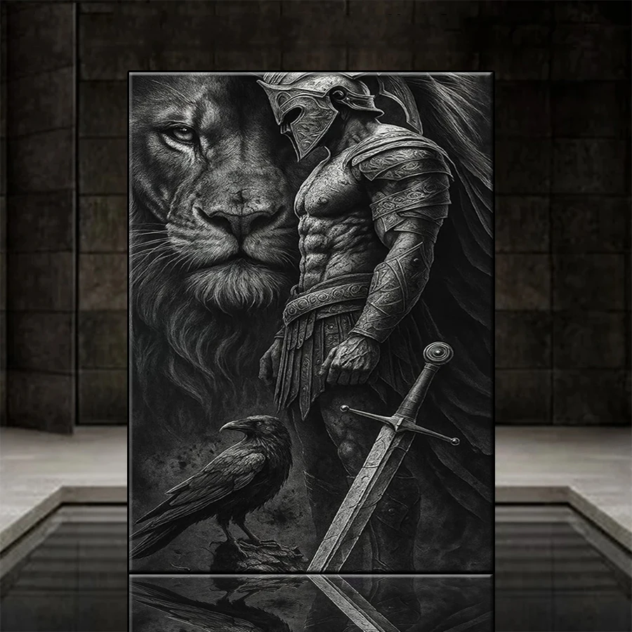 

5D DIY Diamond Embroidery Picture Retro Black and White Art Warrior Animal Lion Diamond Painting Cross Stitch Mosaic Wall Art