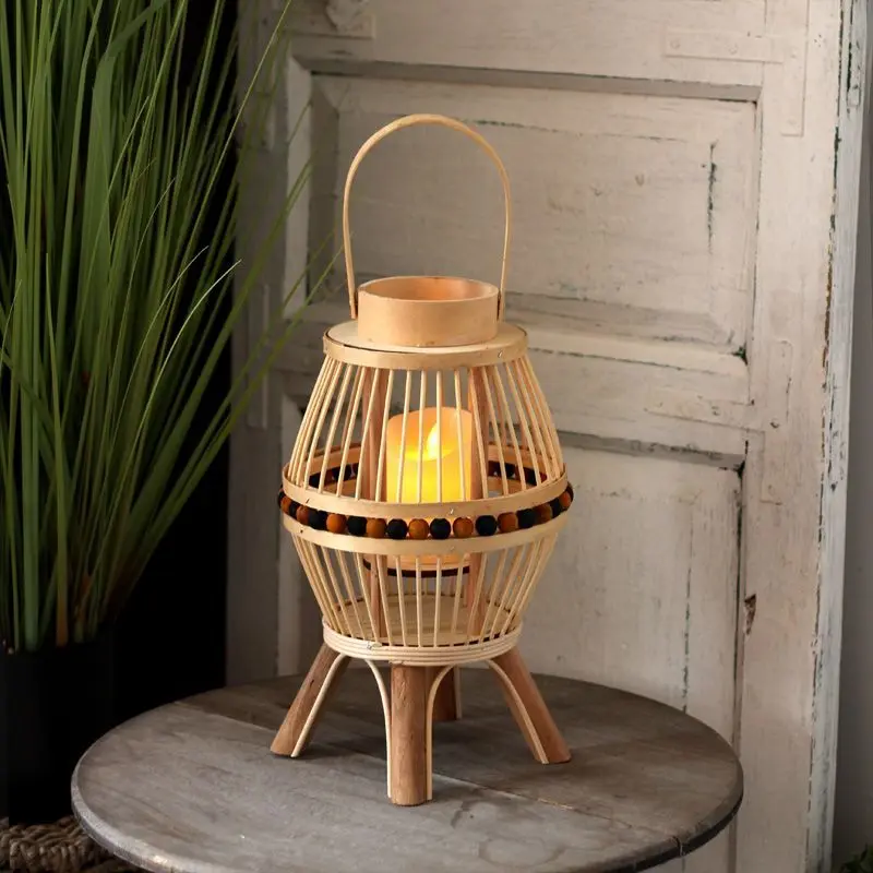 Picture 4: Handcrafted Wooden Candlestick Hotel Store Garden Courtyard Decorative Lantern Floor Standing Decorative Item