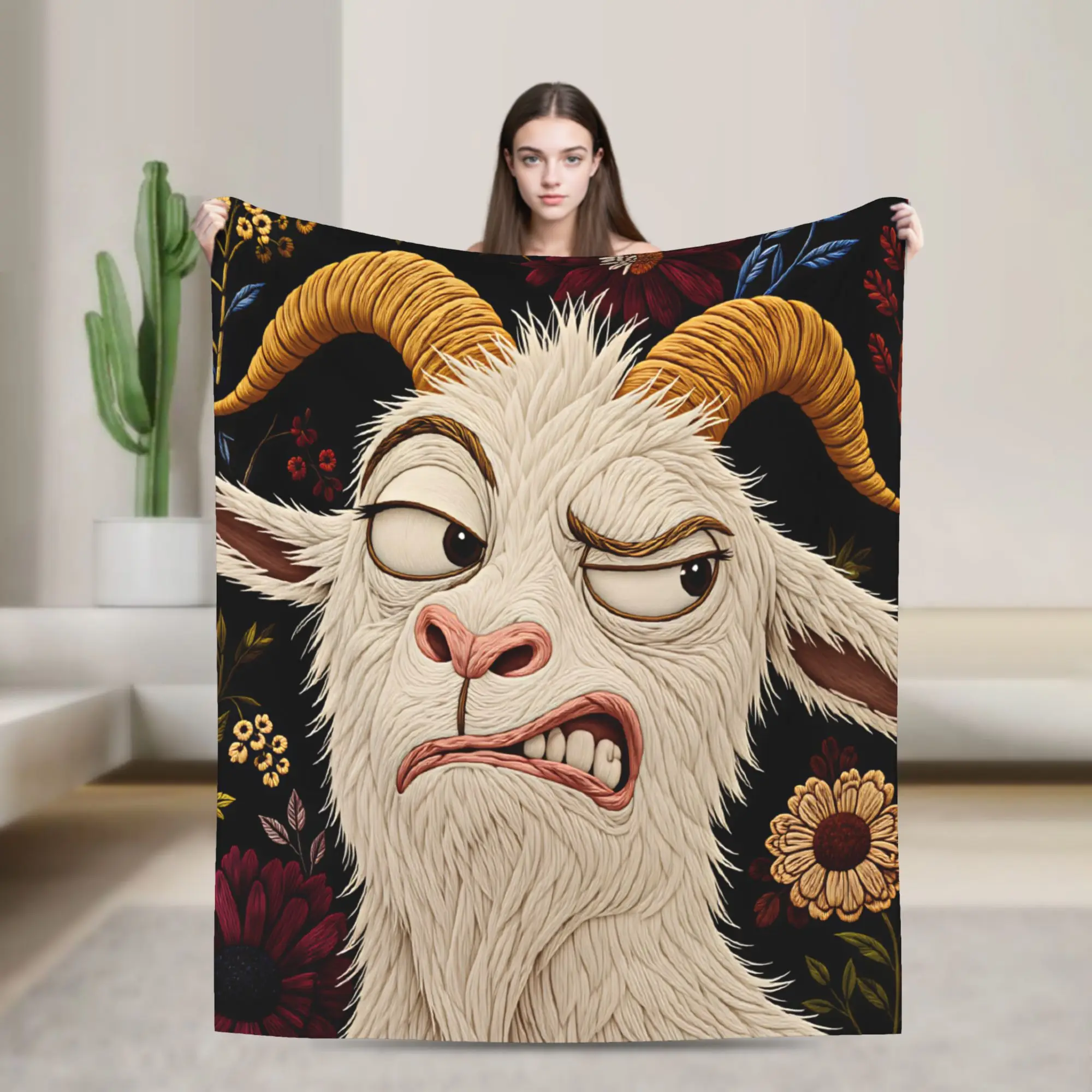 Screaming Goat  Blanket  Warm Aesthetic Plush Throw Blanket For Living Room Camping Flannel Bedspread Bed Cover