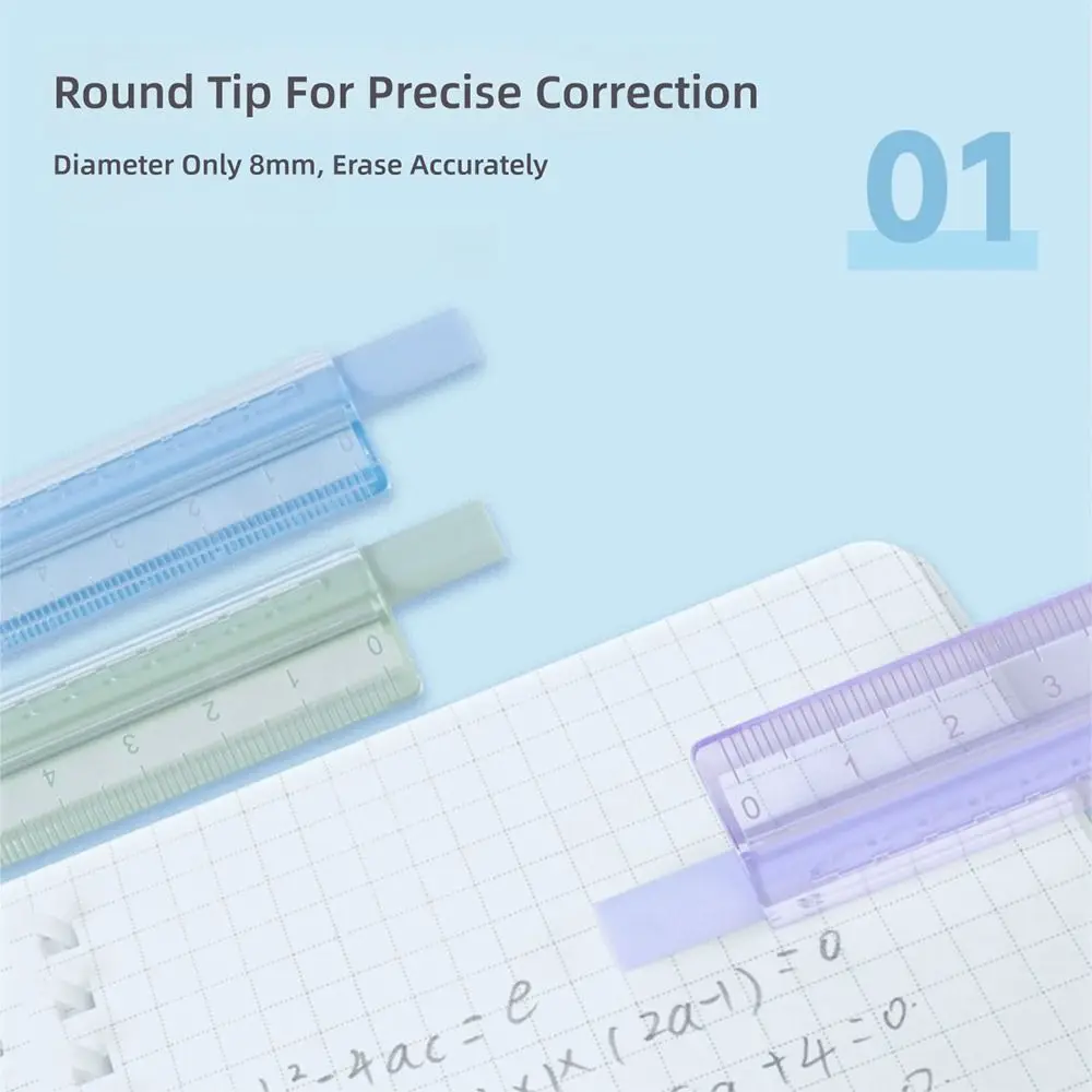 6PCS/Set New 2-in-1 2-in-1 Eraser Ruler No Debris with Replaceable Core Pencil Erasers Rubber Eraser Office School