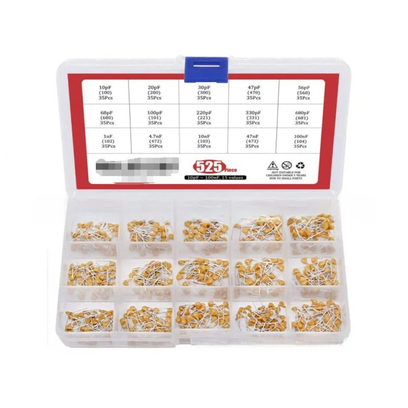 525Pcs 10pF-100nF 15-Value Ceramic Chip Capacitor Set Electronic Repair Parts