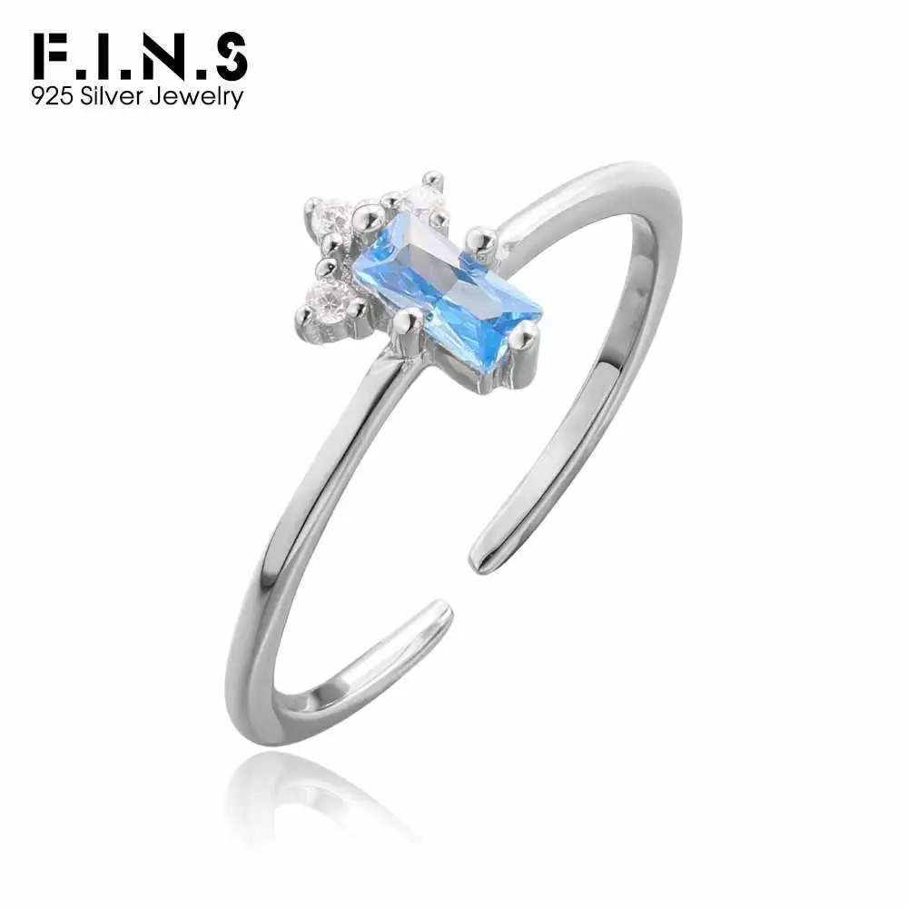 

F.I.N.S Original Korean Design Sea Blue Zircon S925 Sterling Silver Open Ring Luxury Slim Line Finger Fine Jewelry Accessories