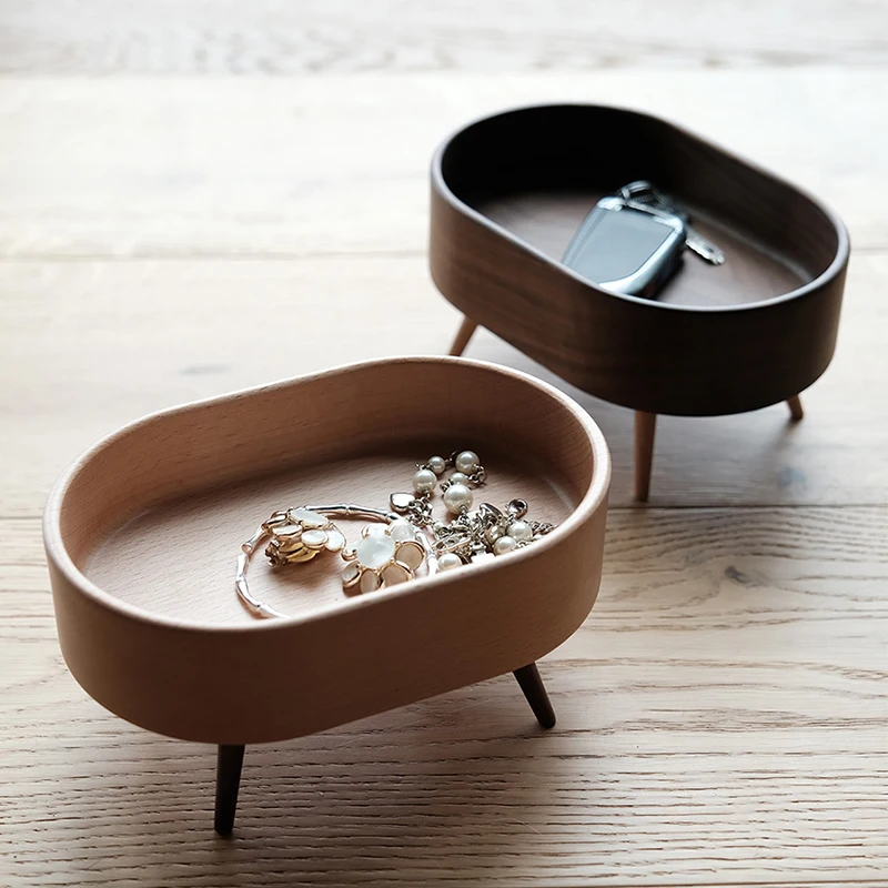 Table top storage tray round wooden tray jewelry cosmetics entrance key change storage box ins style