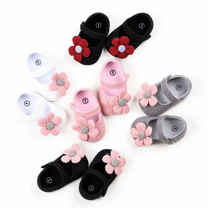 

Newborn Infant Baby Causal Shoes Soft Knitted Floral Bow Sole Baby Toddler Red Black White Pink Gray Shoes 0-18M Length 11-13cm