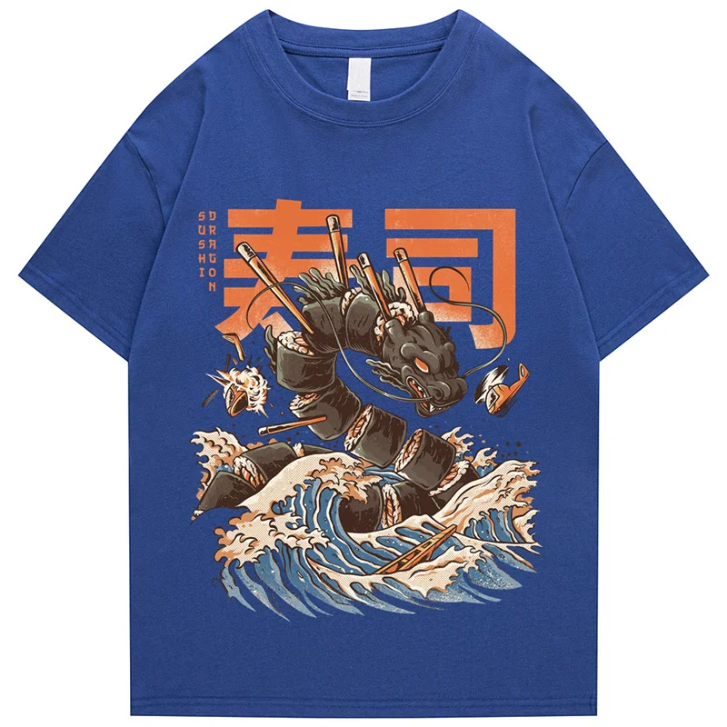 Hip Hop Men\'s Street T-Shirt Japanese Kanji Dragon Print T-Shirt 2022 Harajuku 100%Cotton Casual Summer Short Sleeve T-Shirt Men