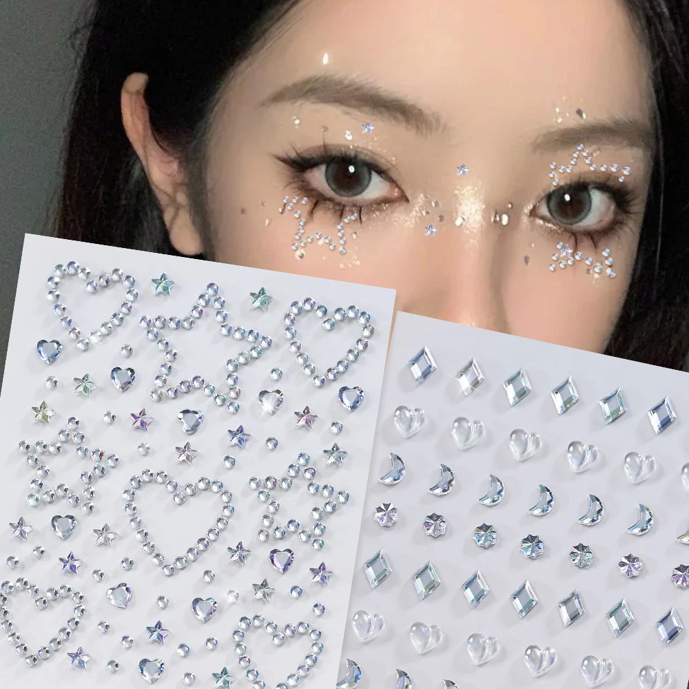 

1 Sheet Star Moon Heart Face Gems Rhinestones Self Adhesive Eyeshadow Stickers Diamond Tattoo Women Party Festival Decoration