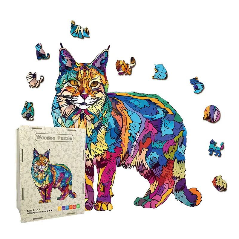 108/160 Stück hölzernes Katzenpuzzle, unregelmäßiges katzenförmiges Puzzle, stressabbauendes Spiel, Geburtstag, Weihnachtsgeschenke, lustiges Lernspielzeug