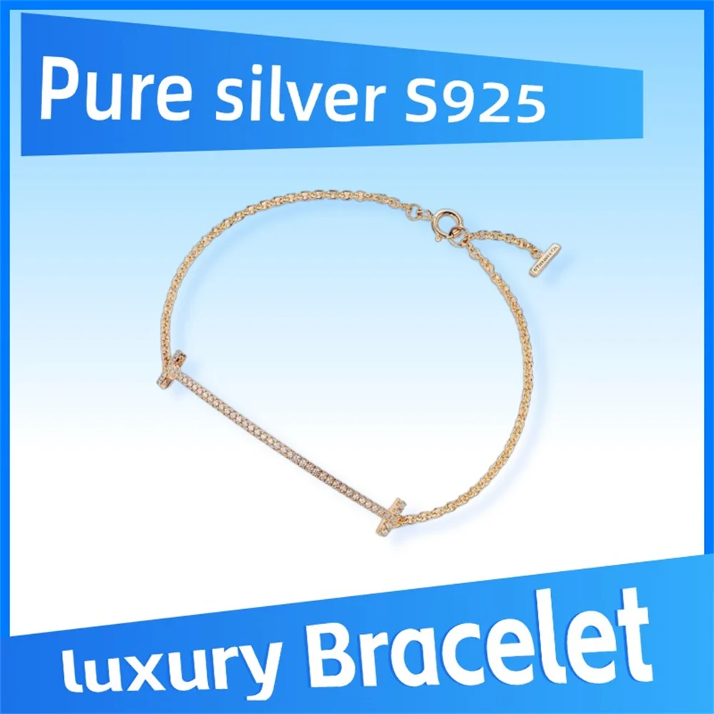 سوار en argent الاسترليني 925 بور، chaîne T Smile avec الماس، تصميم Elégant et charmant، جودة عالية pour femmes