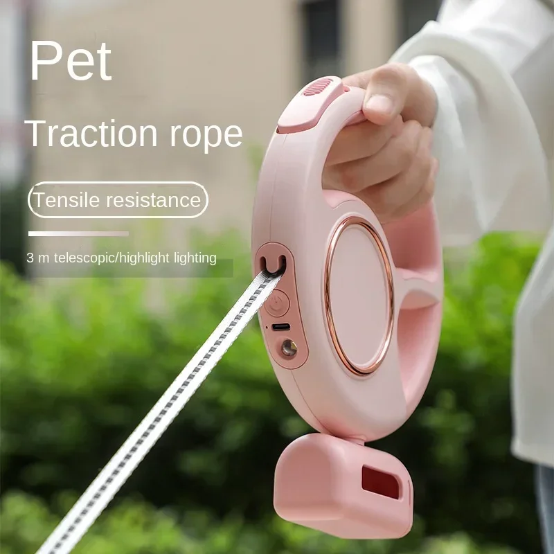 

3M Auto Retractable Dog Leash with LED Light & Waste Bag, Ergonomic Handle Highly Elastic Telescopic Pet Leash for Night Walking