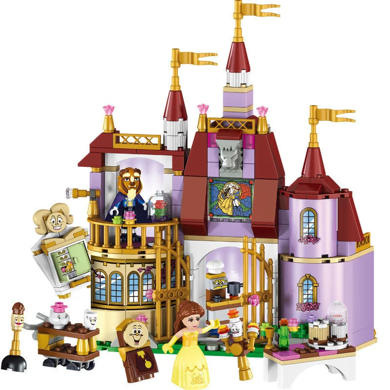 New Friends Beauty And The Beast Princess Belle\'s Enchanted Castle Building Blocks Girl Kids Model Toys