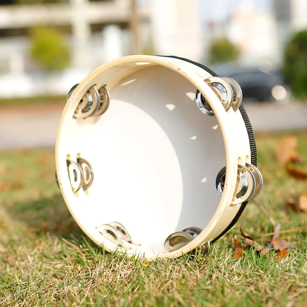 

8 inch Wood PET H Drum Kids Toy No Burrs Rope Belt Comfortable Musical Instrument Percussion Tambourine Bright