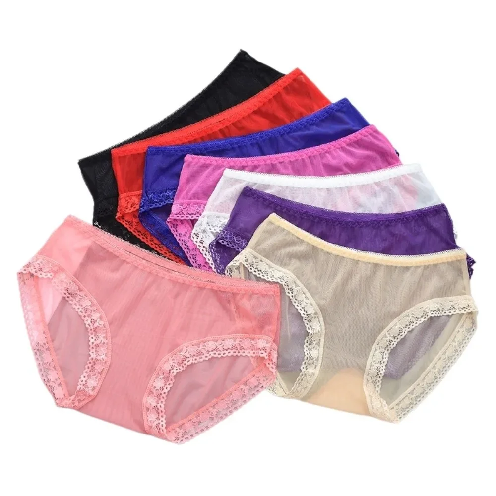 Low Waist Sheer Mesh Lace Thong Transparent One-piece Lace Flower Briefs Women Intimate Panty Lingerie Romantic T Panties Home