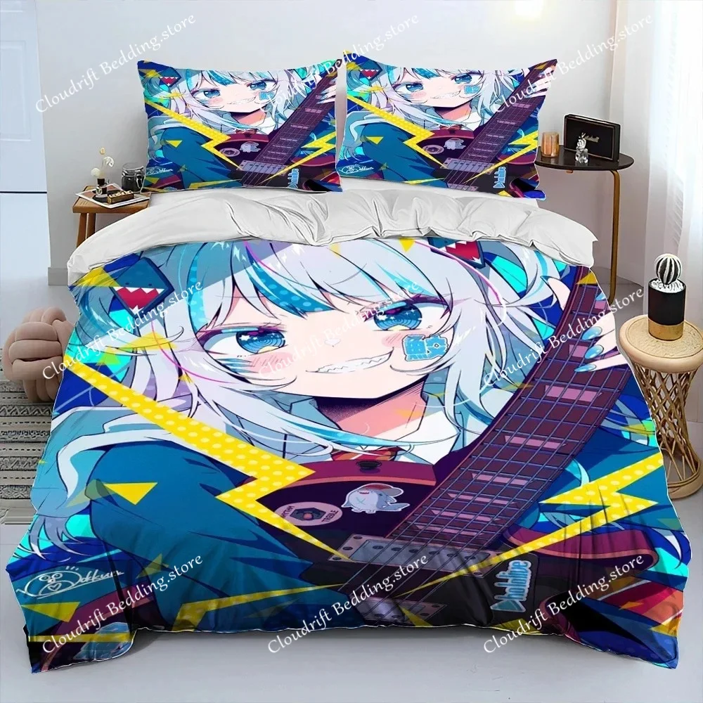 

Cute Gawr Gura Hololive Anime Shark Bedding Set Duvet Cover Bed Set Quilt Cover Pillowcase Comforter king Queen Size Boys Adult