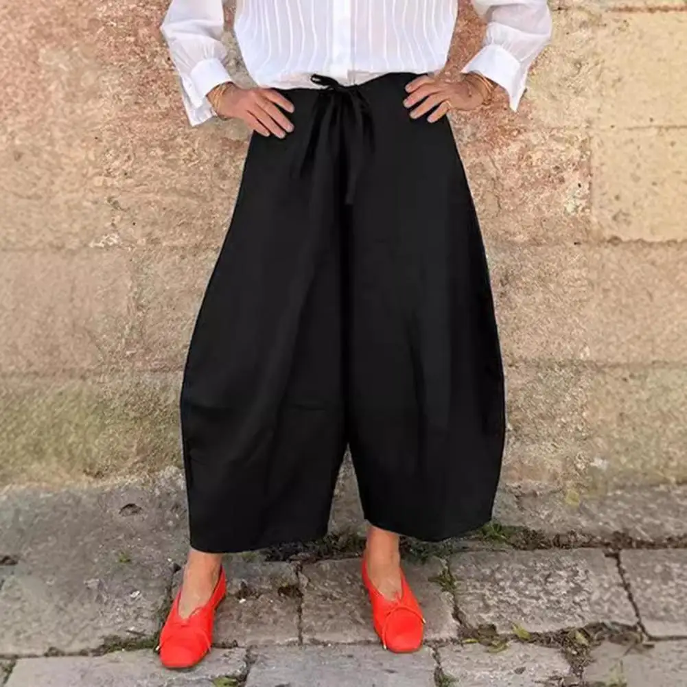 

Relaxed Fit Elastic Waist Pants Stylish Women's Elastic Waist Harem Trousers with Pockets Loose Fit Wide Leg Cropped for Casual