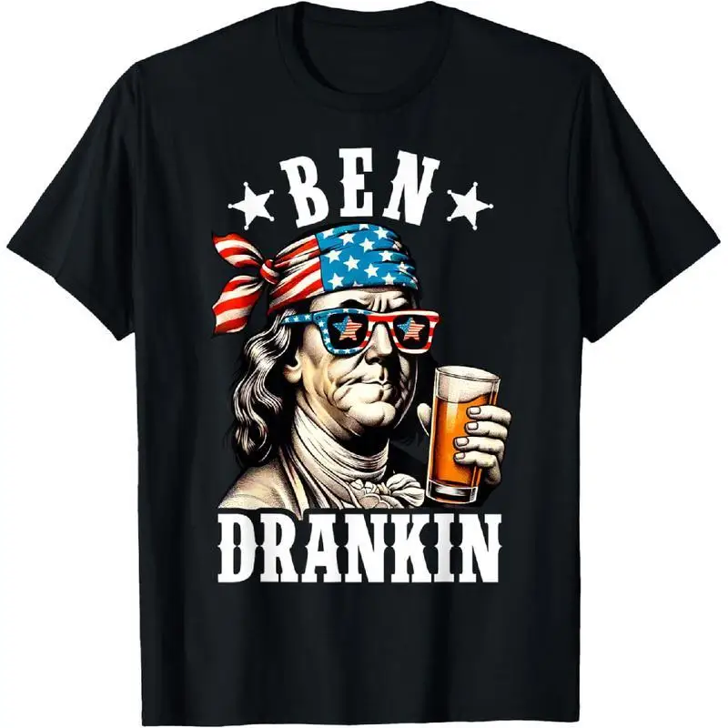 

Men Women Ben Drankin T-Shirt Funny Benjamin Franklin Print Pullover Patriotic Beer Graphic Casual Short Sleeve Top