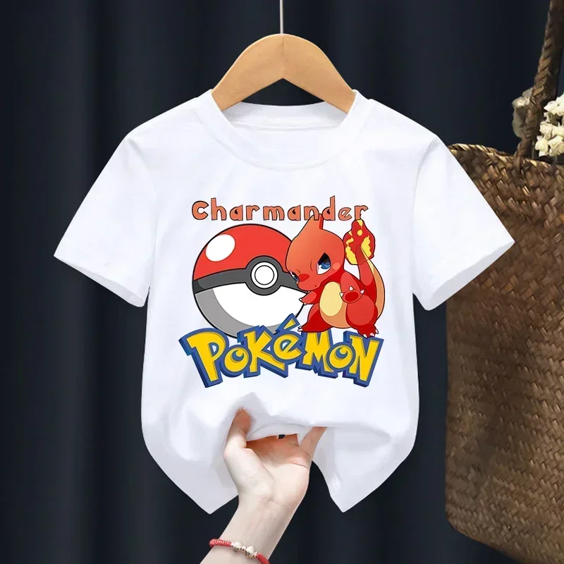 Pikachu Kids Clothing Pokemon Cotton T Shirt Boys Girls Cartoon Anime Tees Baby Summer T Shirts Cute Printed Tops Costume Gift