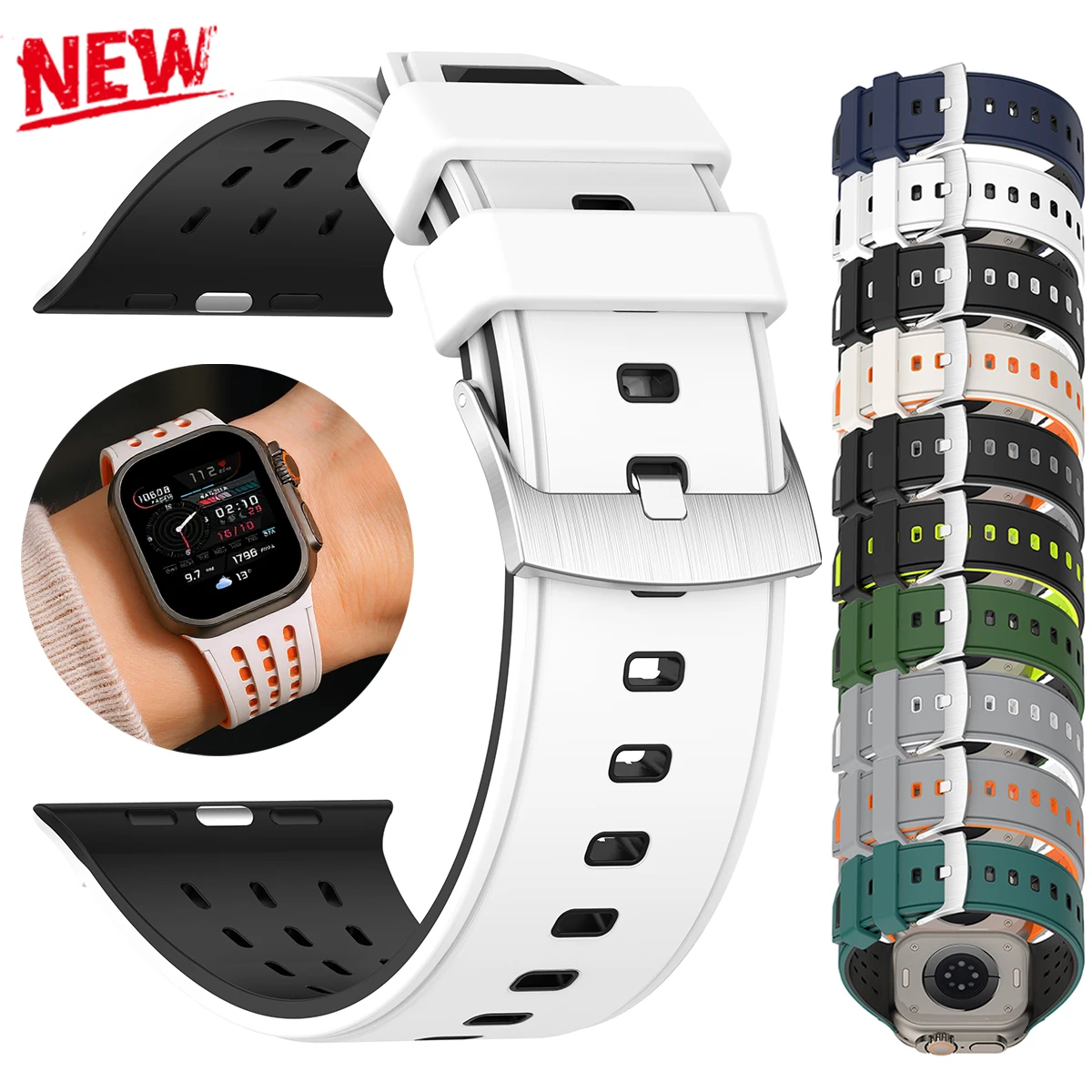 �y�Z�[�����zApple Watch Ultra 3/2 49mm 42 44 46 45mm�p�V���R���o���h�A�c�[�g�[���ʋC���X�|�[�c�X�g���b�v�AiWatch S11 10 9 8 7 SE 3�Ή��u���X���b�g