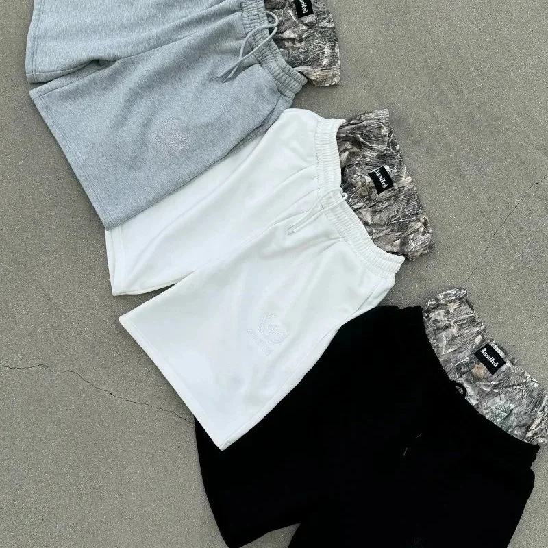 2025 뉴 여름 Y2K 레트로 반바지 위장 패턴 더블 허리 수 놓은 streetwear 여성 하라주쿠 힙합 스포츠 반바지