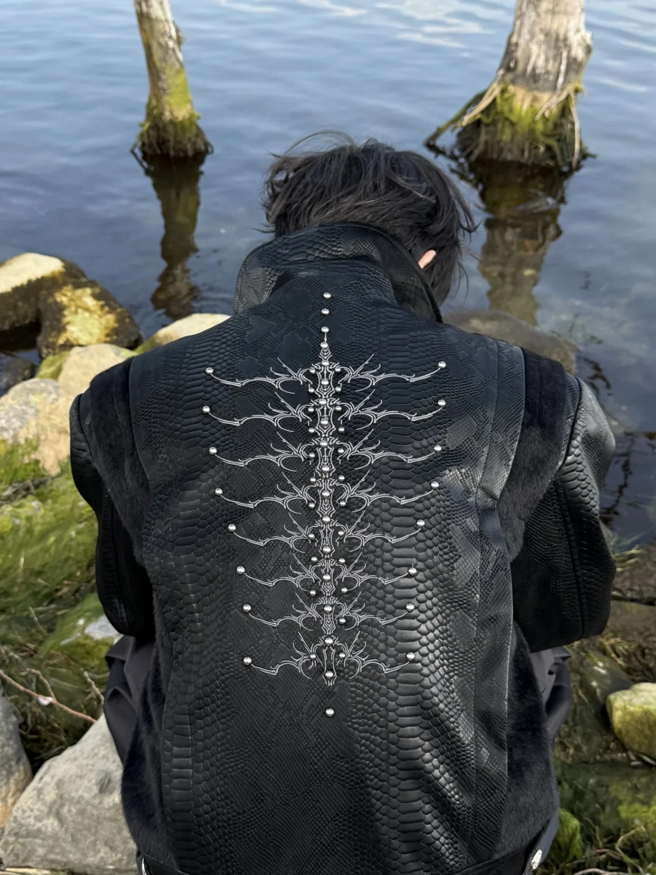 الشارع Sle الأفعى العمود الفقري مسمار التطريز تصميم بولي Leather الجلود Jaet الرجال النساء الخريف الشتاء Faion الراقية المشاعر معطف علوي #2