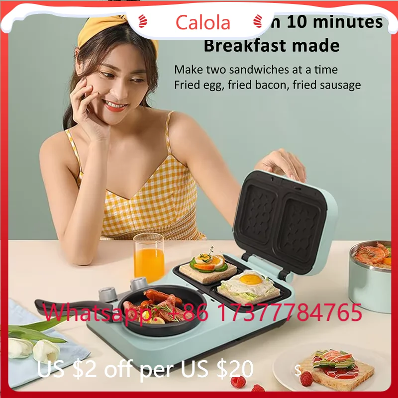 Home Use Compact Breakfast Station, 1500W High Power Multifunctional Toast Sandwich Maker with Removable Plates