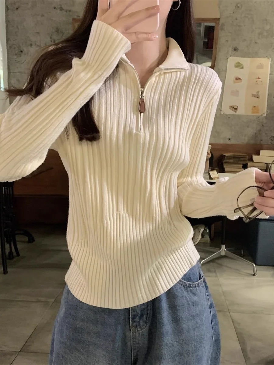 

Women's Knitted Sweater f Zipper Stand Collar Soft Cozy Autumn Winter Top Slim Fit Base Layer irt Straight Tube pe
