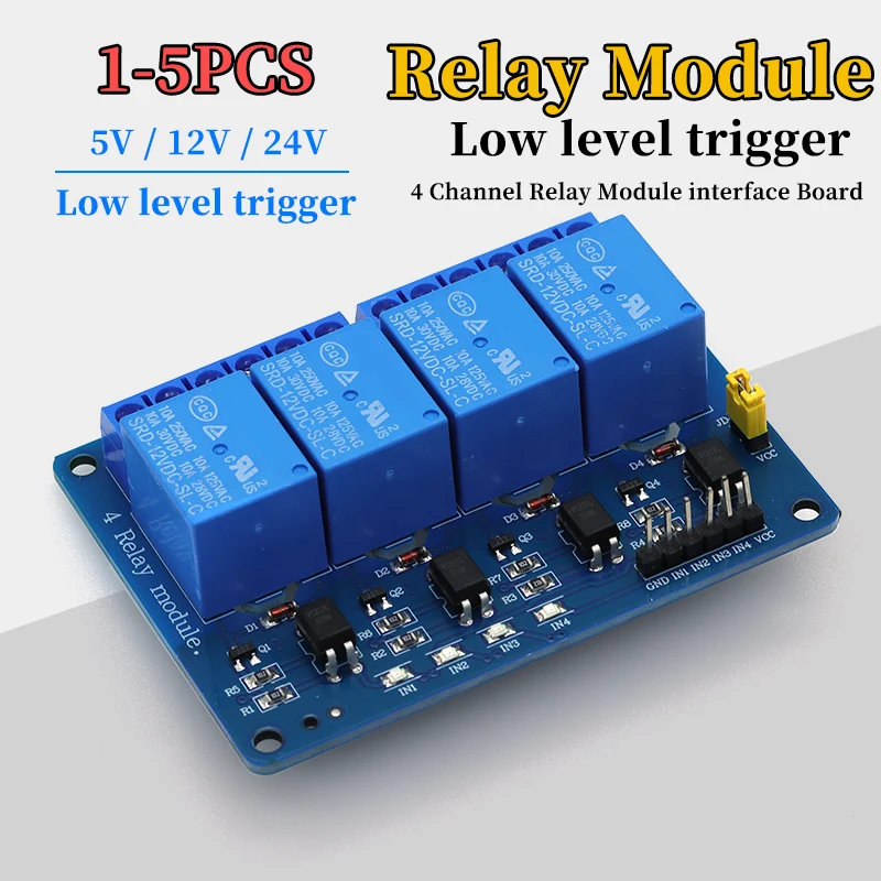 Relay Module 4 Channel - 1~5개입 DC5V/12V/24V 4채널 릴레이 모듈, 낮은