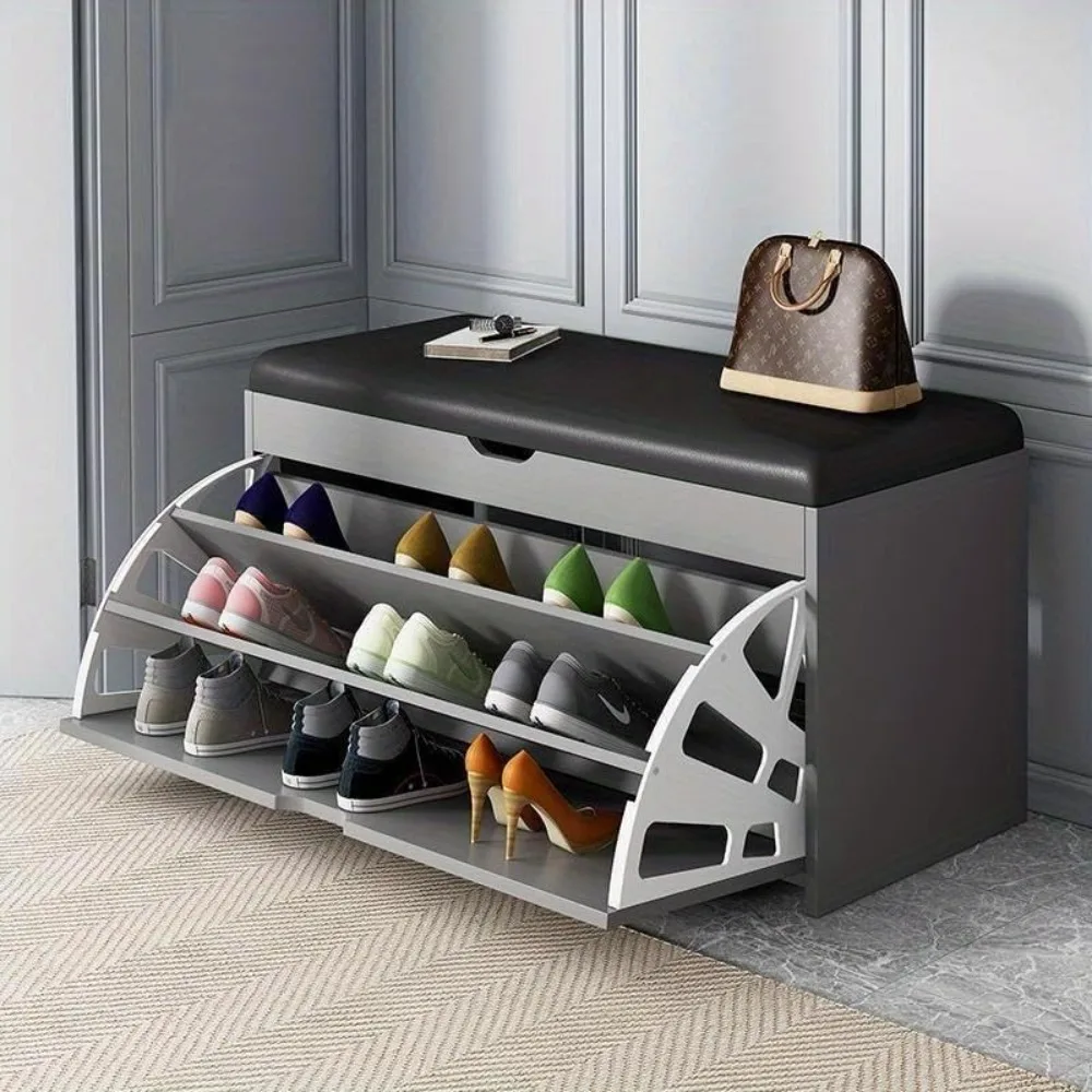 

"Entryway Shoe Bench with 3-Tier Rack | Sitting Stool Cabinet for Shoe Storage | Multi-Function Wooden Organizer"